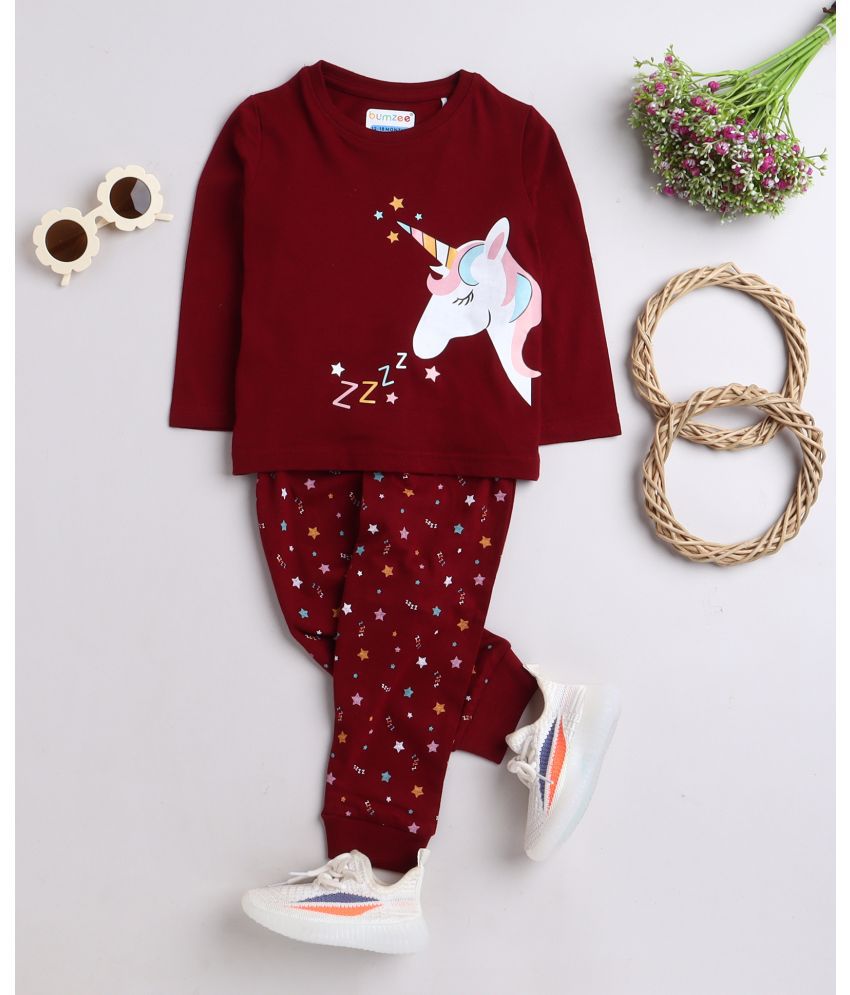     			BUMZEE - Maroon Cotton Baby Girl T-Shirt & Pyjama Set ( Pack of 1 )