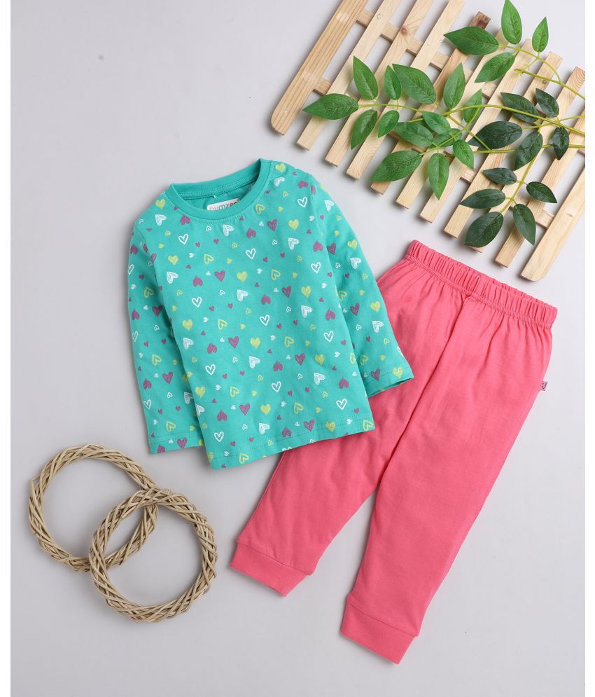     			BUMZEE - Pink & Green Cotton Baby Girl T-Shirt & Pyjama Set ( Pack of 1 )