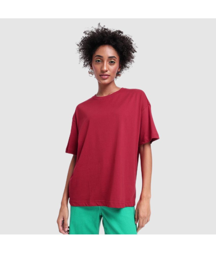     			Bewakoof - Red Cotton Loose Fit Women's T-Shirt ( Pack of 1 )