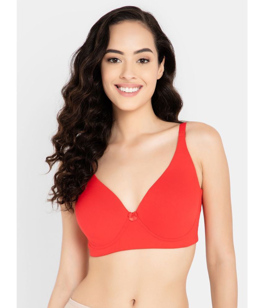     			Clovia - Red Cotton Blend Lightly Padded Women's T-Shirt Bra ( Pack of 1 )