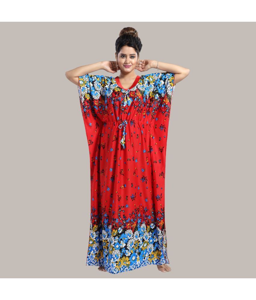     			Gutthi - Red Satin Women's Nightwear Kaftan Night Dress ( Pack of 1 )