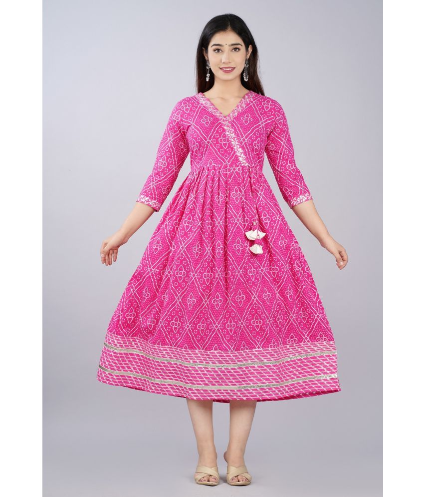     			Jaipur Threads - Pink 100% Cotton Women's Angrakha Kurti ( Pack of 1 )