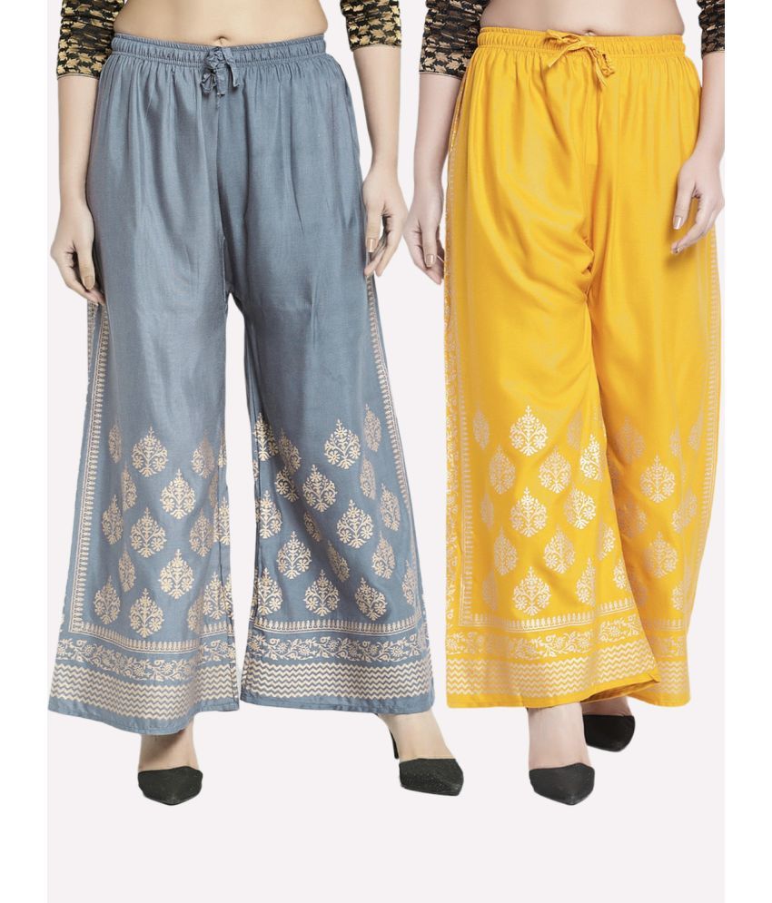     			MEYARA - Yellow Rayon Flared Women's Palazzos ( Pack of 2 )