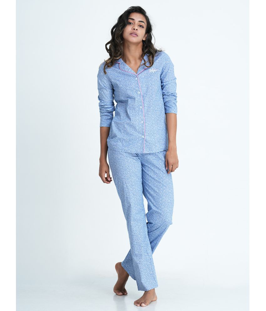     			Mackly - Blue Cotton Blend Women's Nightwear Nightsuit Sets ( Pack of 1 )