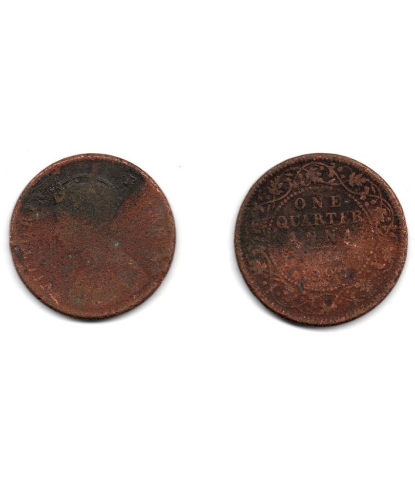     			Nisara Collectibles - Anna copper British india coin rare 1890 Victoria Emperor One Quarter .  Numismatic Coins