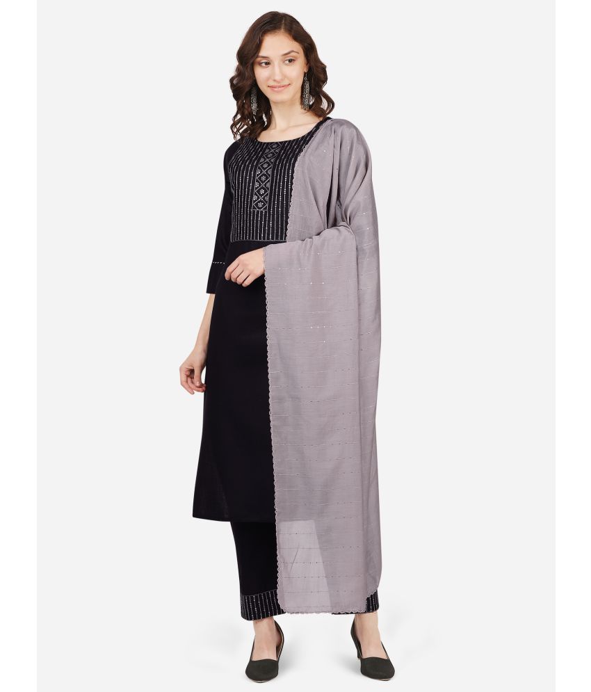     			Style Samsara - Black Straight Cotton Blend Women's Stitched Salwar Suit ( Pack of 1 )