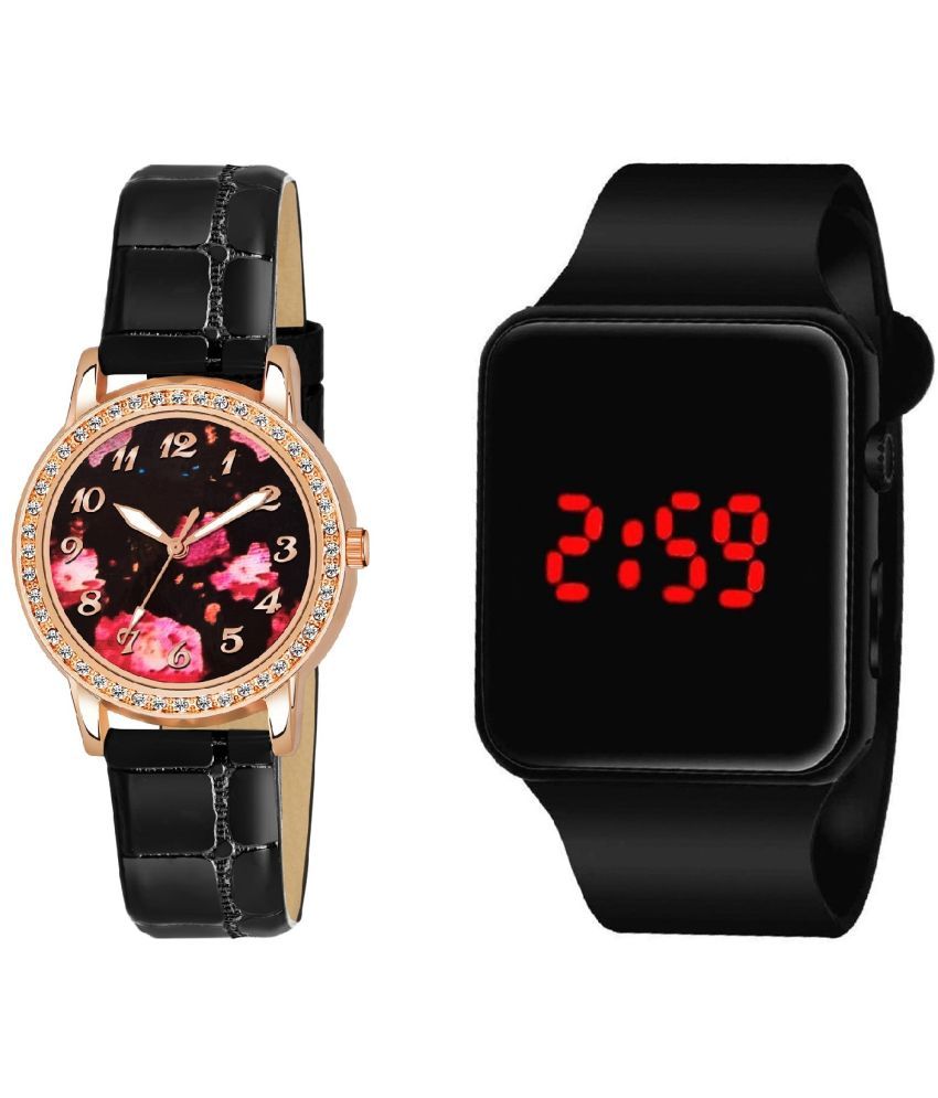     			DECLASSE - Black Leather Analog Couple's Watch