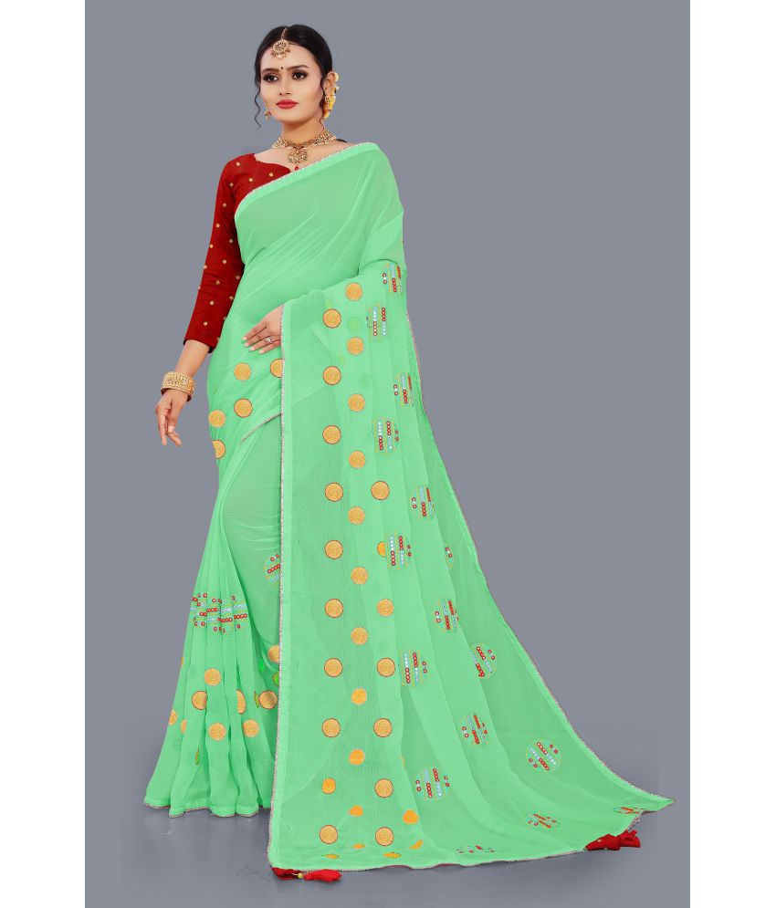     			Kyarn - Fluorescent Green Chiffon Saree With Blouse Piece ( Pack of 1 )