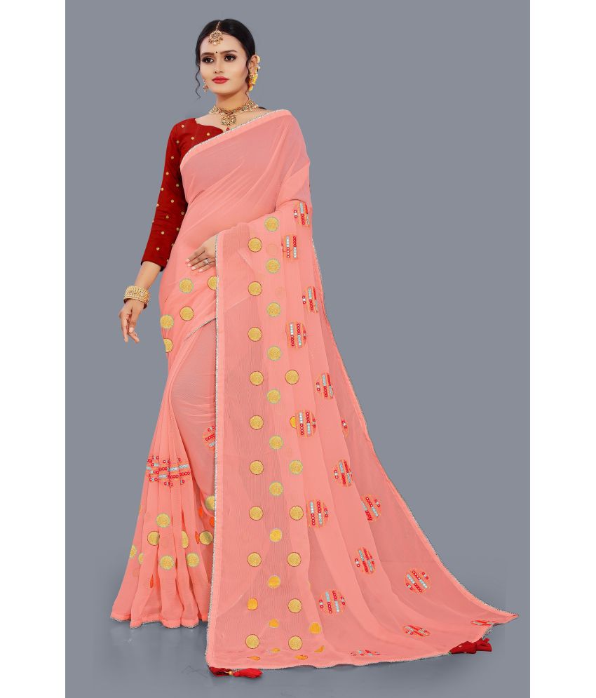     			Kyarn - Fluorescent Pink Chiffon Saree With Blouse Piece ( Pack of 1 )