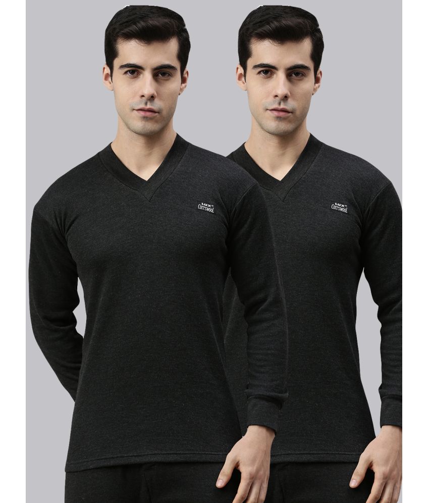     			Lux Cottswool - Black Cotton Blend Men's Thermal Tops ( Pack of 2 )