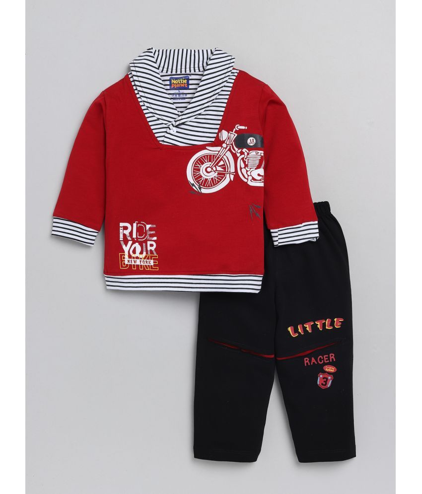     			Nottie planet - Red Cotton Boys T-Shirt & Pants ( Pack of 1 )