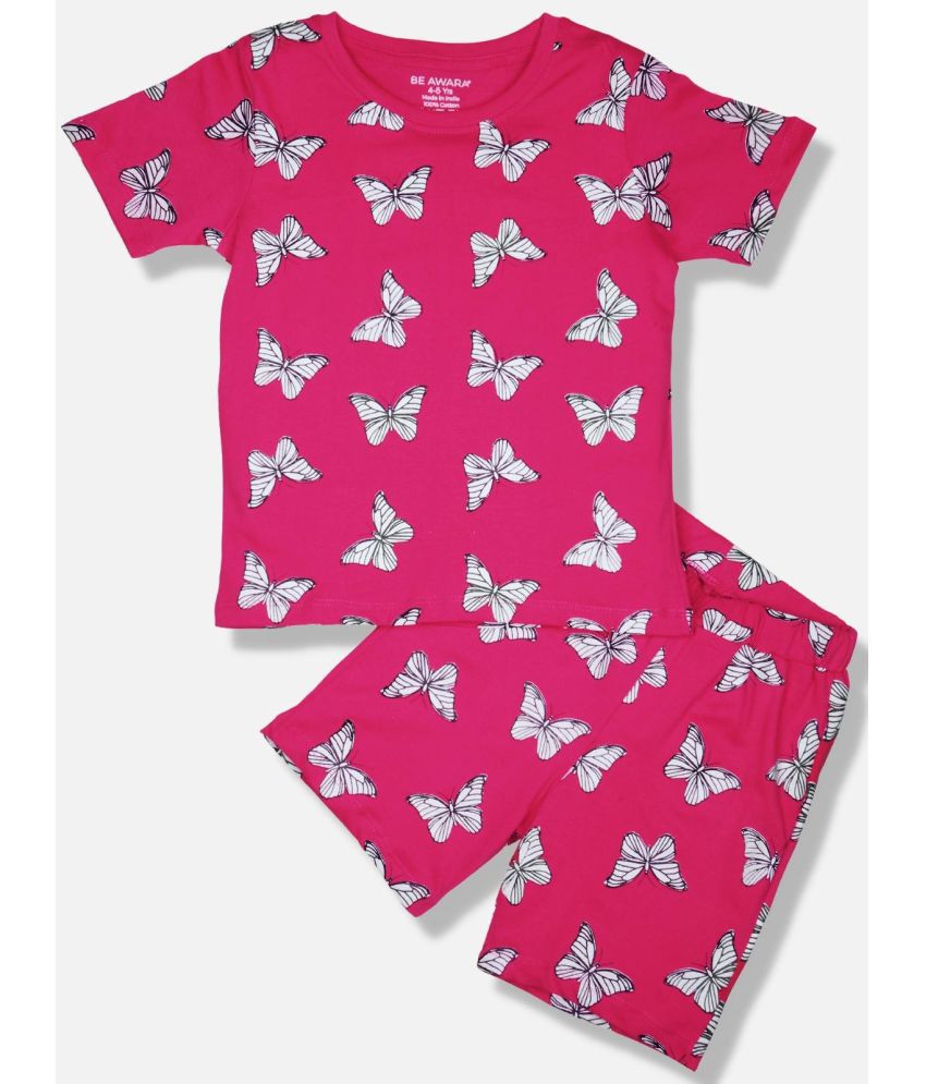     			Be Awara - Pink Cotton Unisex T-Shirt & Shorts ( Pack of 1 )