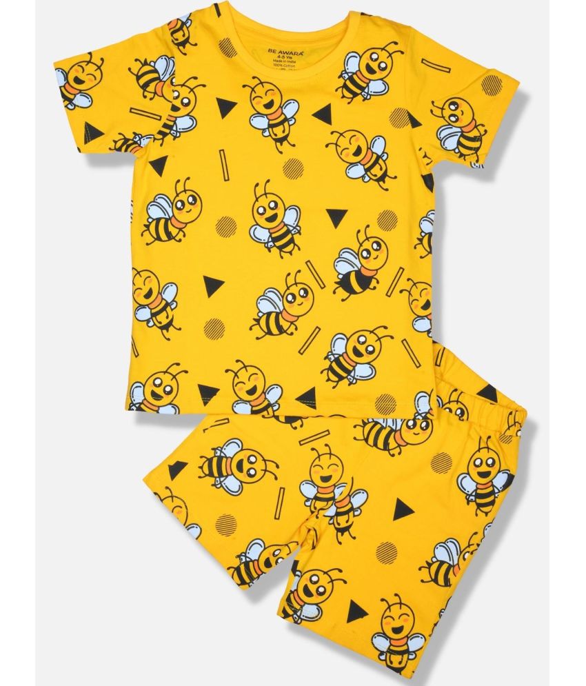     			Be Awara - Yellow Cotton Unisex T-Shirt & Shorts ( Pack of 1 )