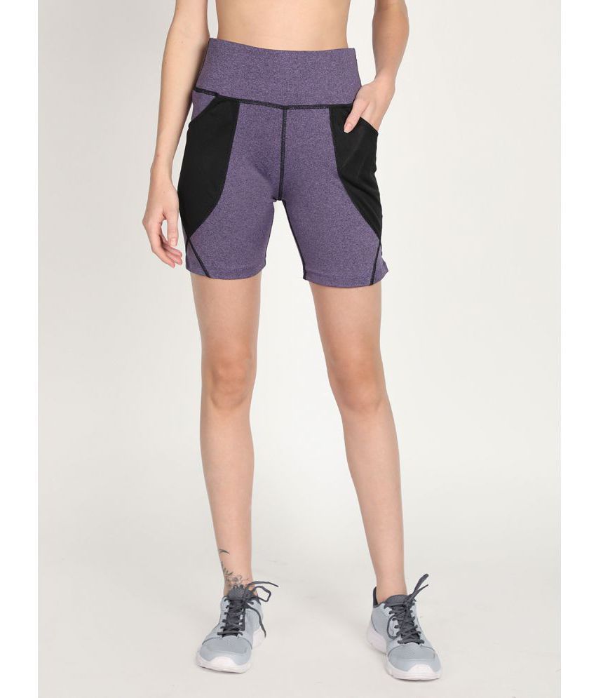     			Chkokko Purple Polyester Solid Shorts - Single