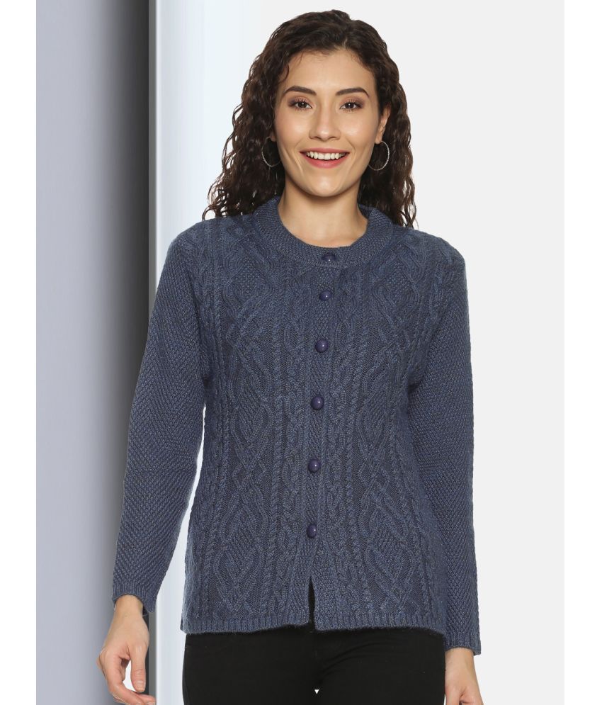     			Clapton Acro Wool Blue Buttoned Cardigans -