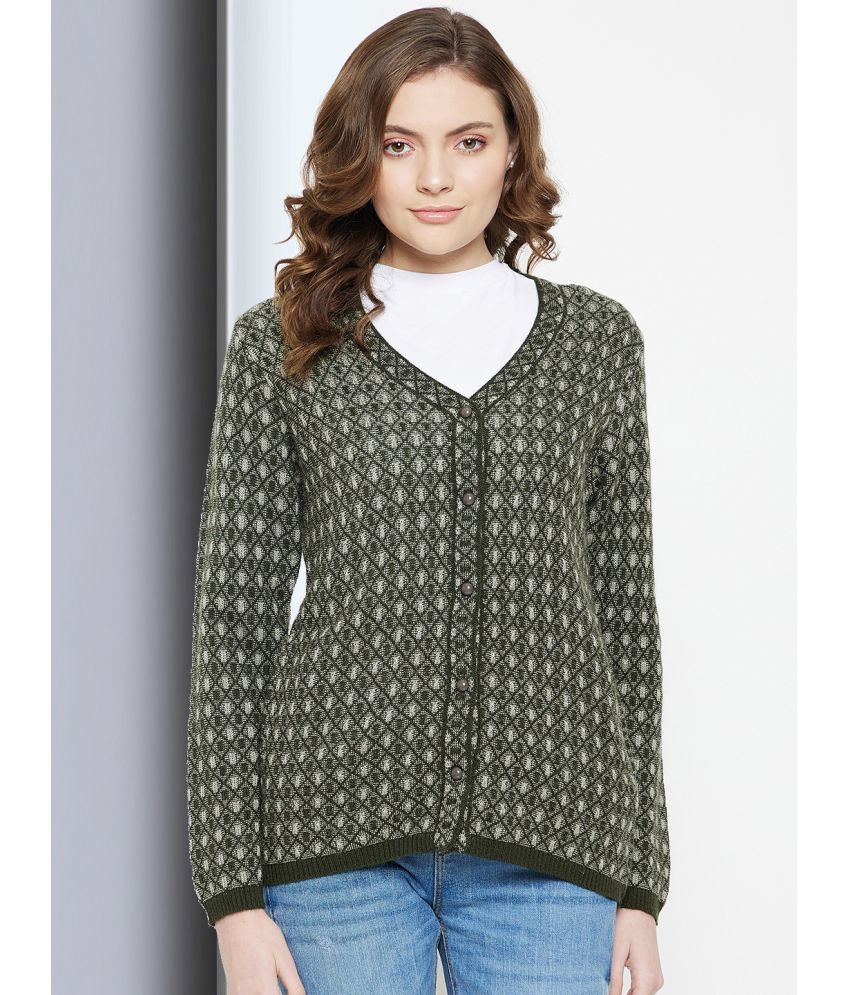     			Clapton Acro Wool Green Buttoned Cardigans -