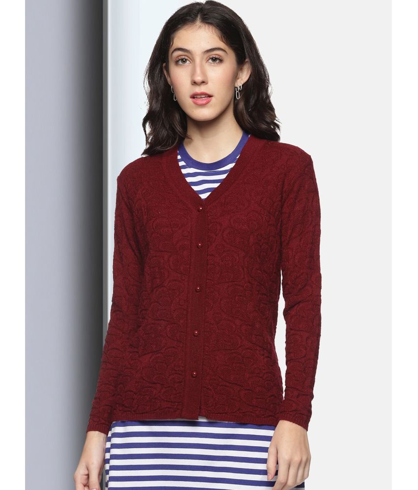     			Clapton Acro Wool Maroon Buttoned Cardigans -