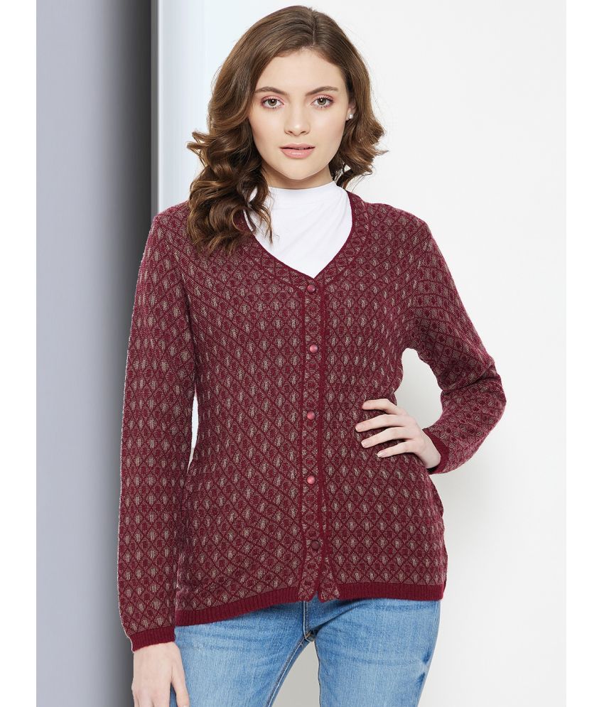     			Clapton Acro Wool Maroon Buttoned Cardigans -