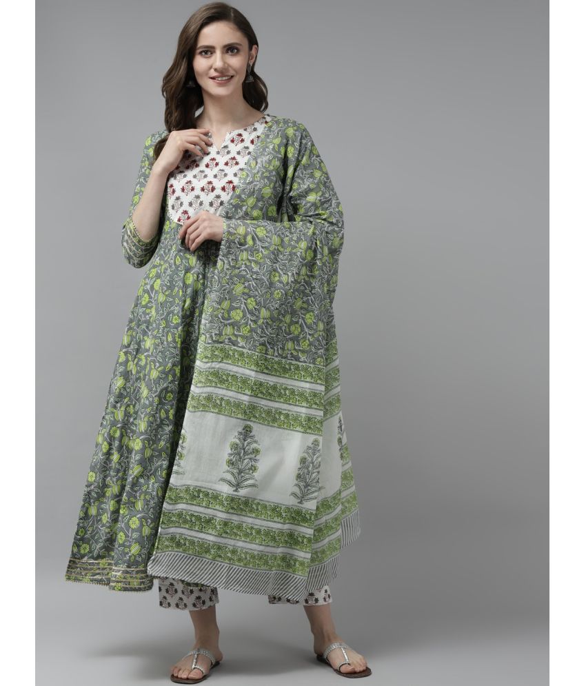     			Yufta - Grey Anarkali Cotton Women's Stitched Salwar Suit ( Pack of 1 )