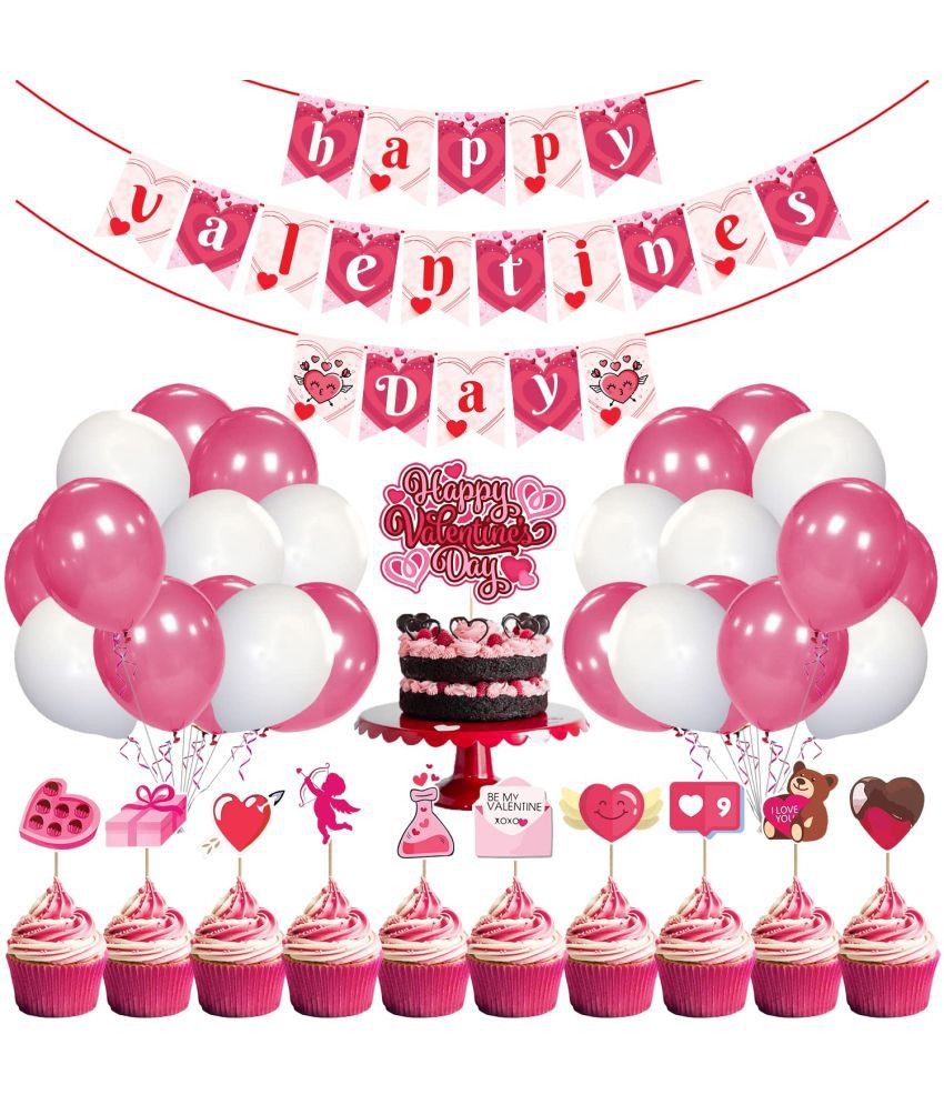     			Zyozi  Happy Valentine’s Day Decoration Combo, Valentine’s Day Banner,Cake Topper, Cup Cake Topper and Balloon for Valentine’s Day Party Decorations, Wedding Anniversary Party Decorations, Photo Prop (Set of 37)