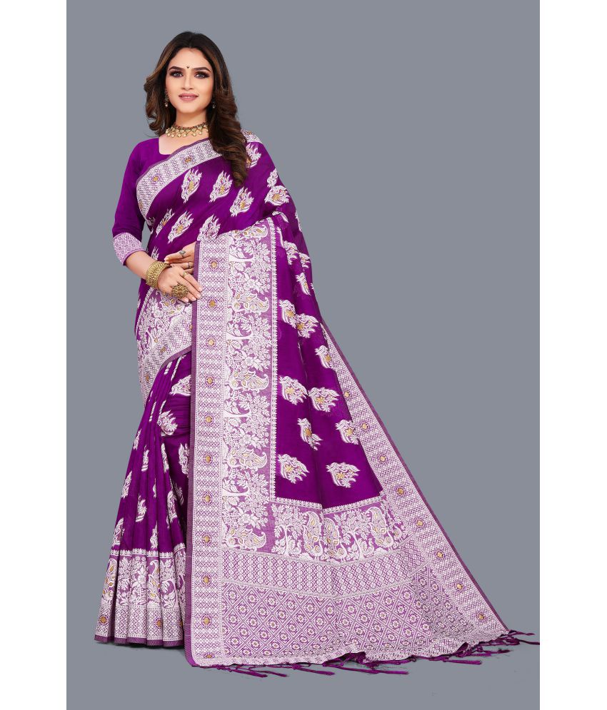     			Kyarn - Purple Cotton Silk Saree With Blouse Piece ( Pack of 1 )