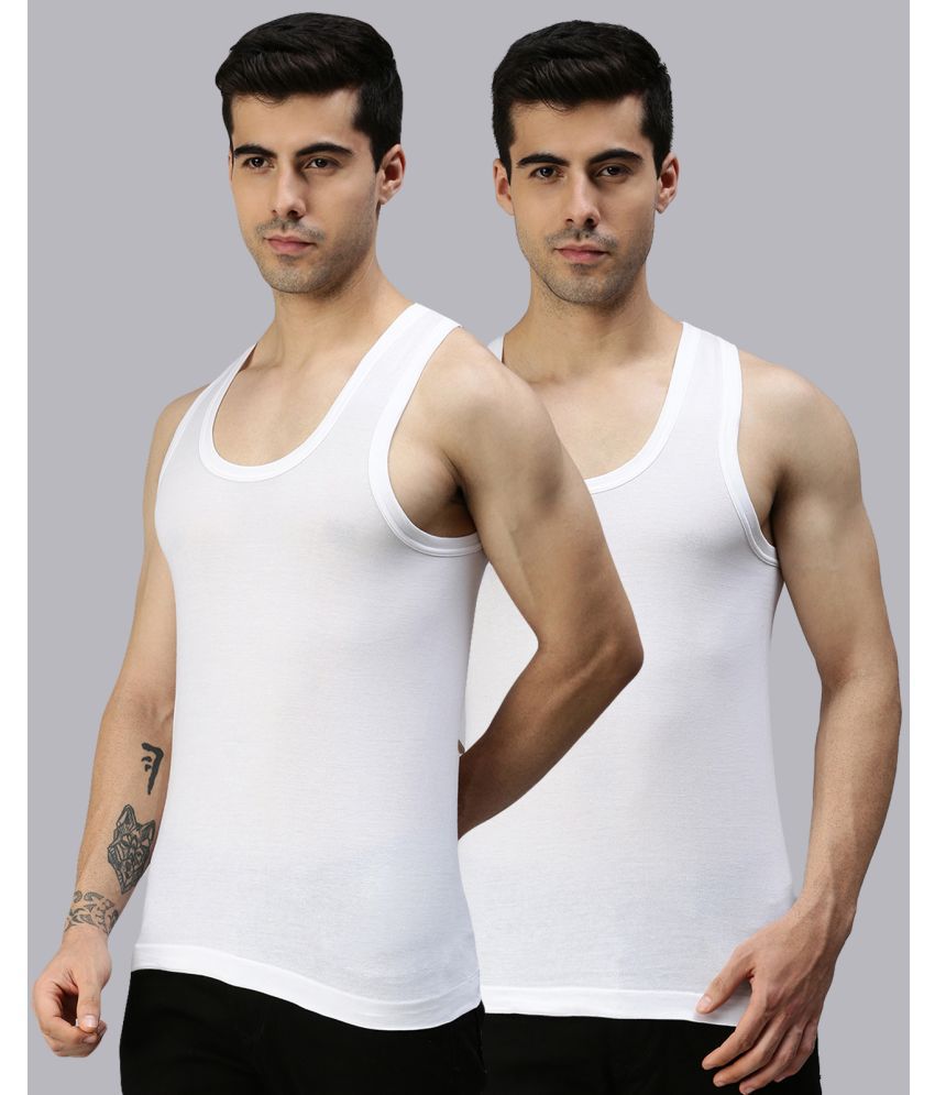 Lux Cozi - White Cotton Blend Men's Vest ( Pack of 2 )