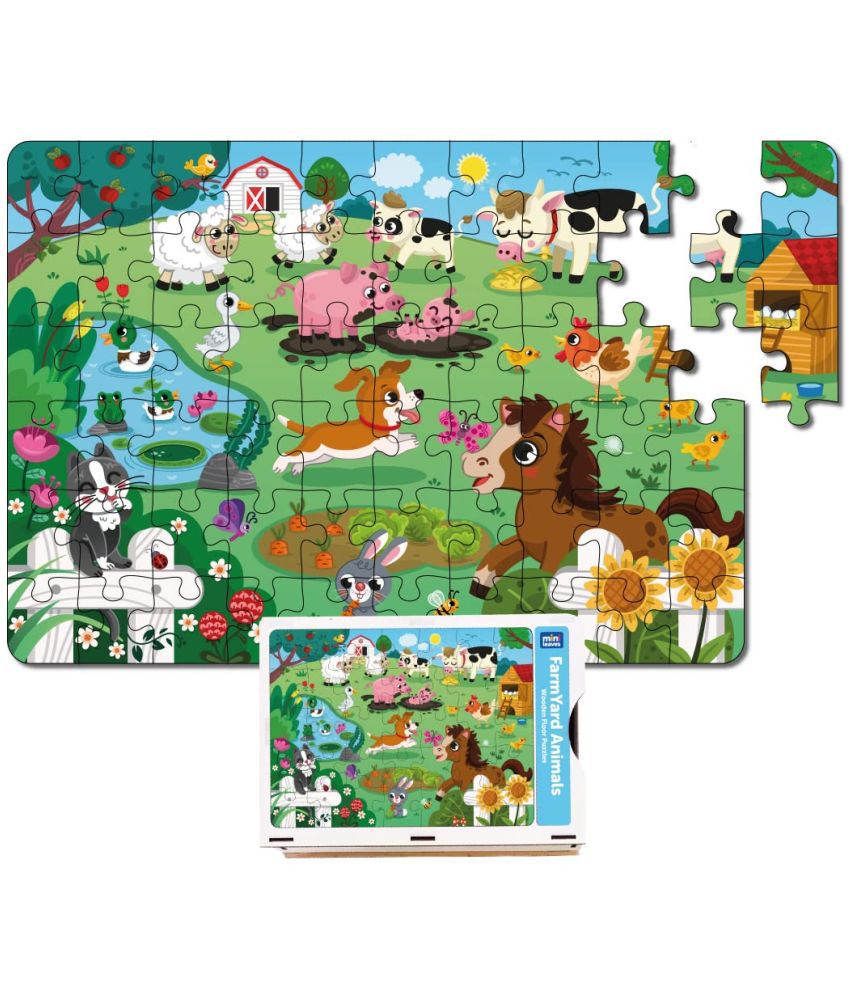     			Mini Leaves Farm Animal Puzzle | Premium Wooden Floor Puzzle for Kids | Puzzle Set with Wooden Box - Size 380 x 280 MM (48 Pieces)