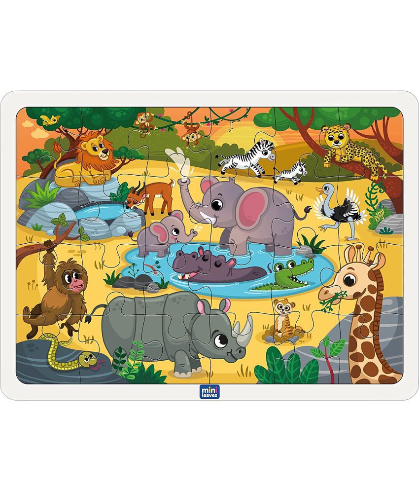     			Mini Leaves Wild Safari Animal Puzzle Set | Jigsaw Puzzles with Wooden Tray | Pretend Play, Learning & Identify Animal Toy | Educational Puzzle Set for Kids - 35 Piece