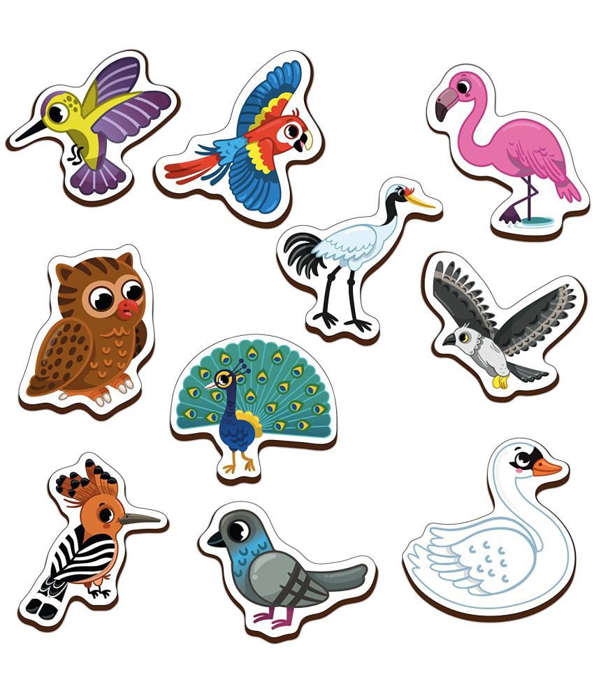     			Mini Leaves Wooden Magnetic Cut Outs Birds, Multicolor (Set of 10)