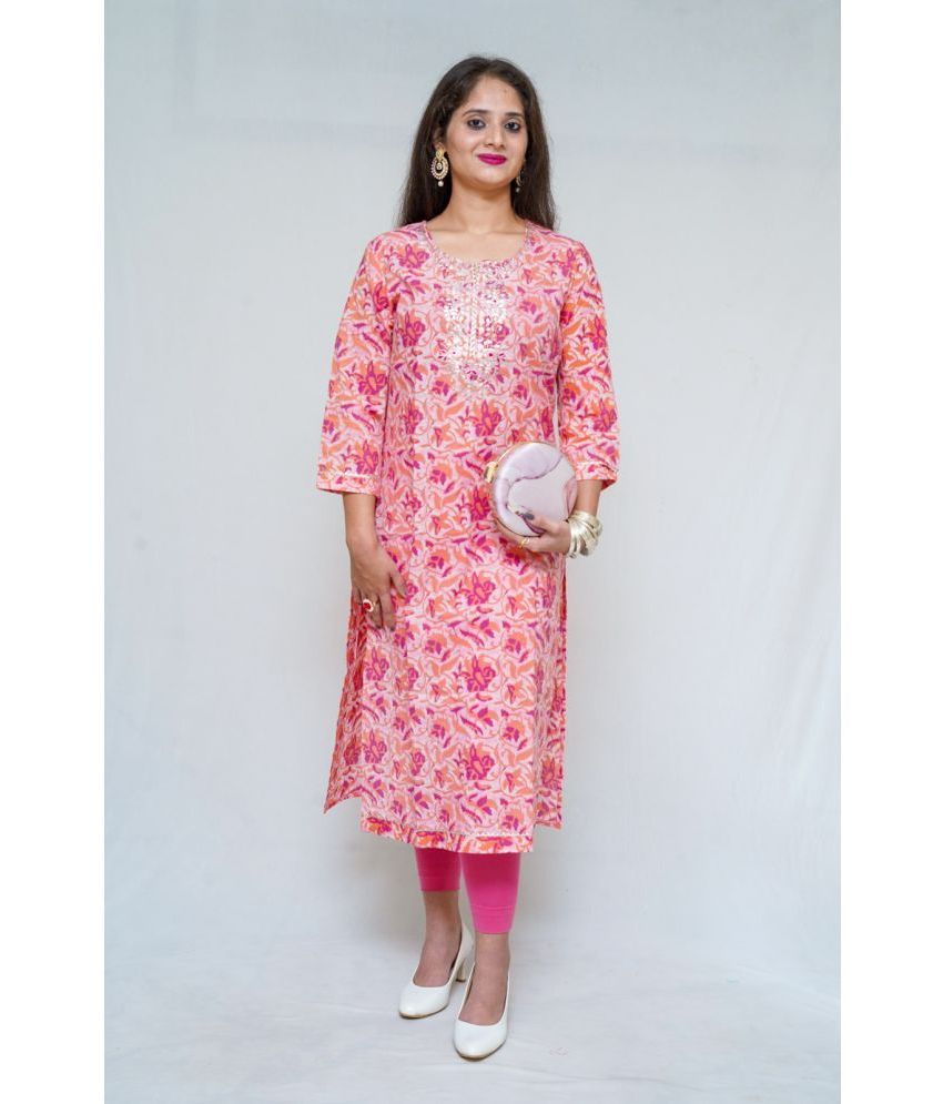     			parampara clothing - Pink 100% Cotton Women's Straight Kurti ( Pack of 1 )