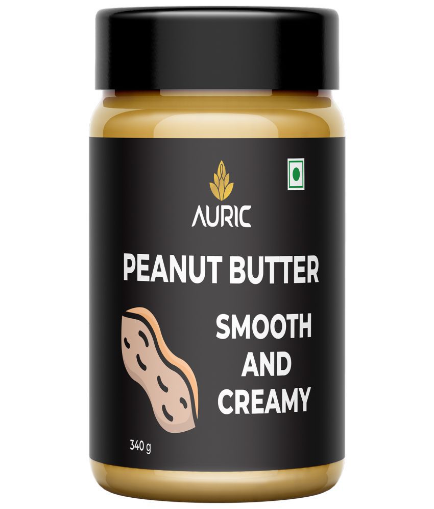 Auric Peanut Butter Smooth & Creamy | High Protein Plant Based Peanut Butter | Roasted Peanuts | Gluten and Lactose-free | 340 g