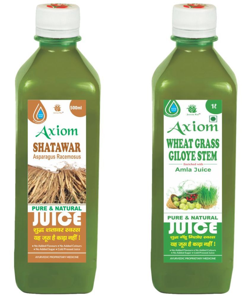     			Axiom Shatawar juice 500ml + Wheat grass giloye stem juice 500ml, Ayurvedic Juice Combo Pack