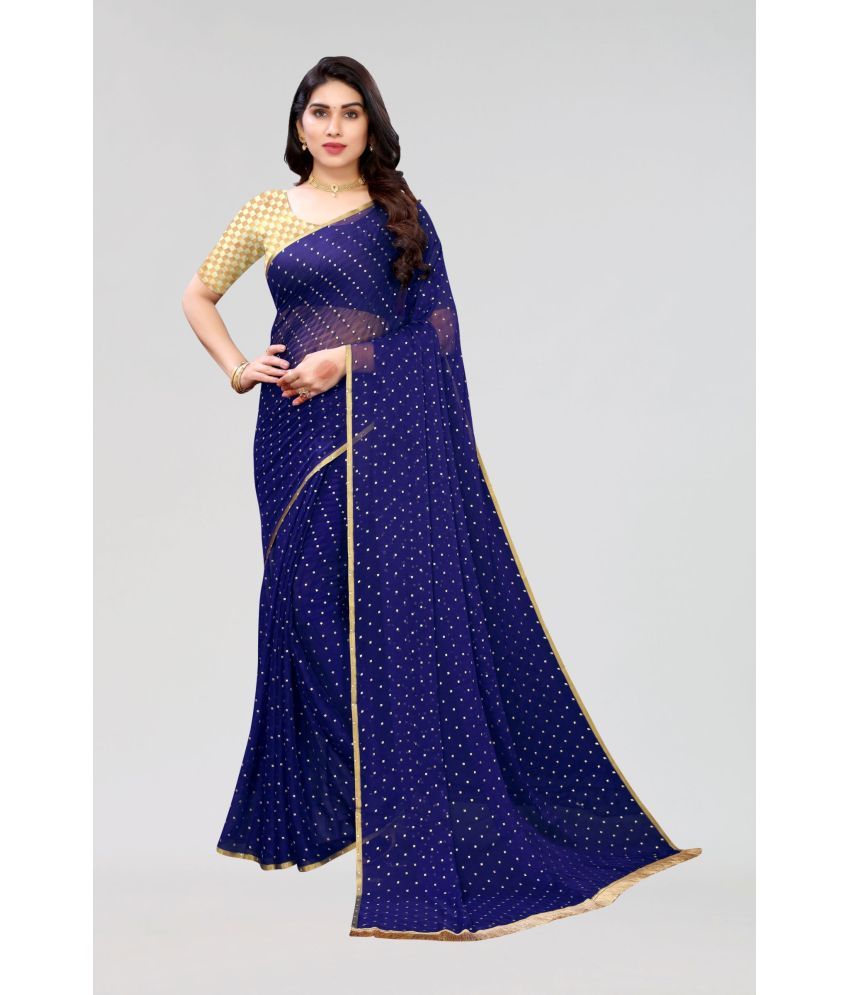     			FABMORA - Navy Blue Chiffon Saree With Blouse Piece ( Pack of 1 )