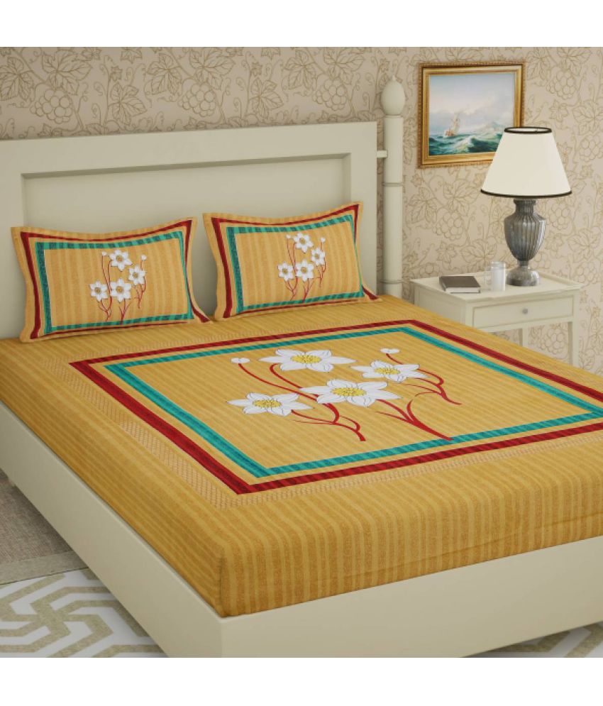     			FrionKandy Living - Mustard Cotton Double Bedsheet with 2 Pillow Covers