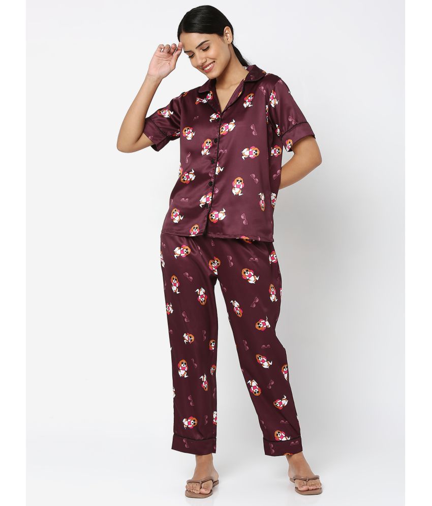     			Smarty Pants - Maroon Satin Women's Nightwear Nightsuit Sets ( Pack of 1 )