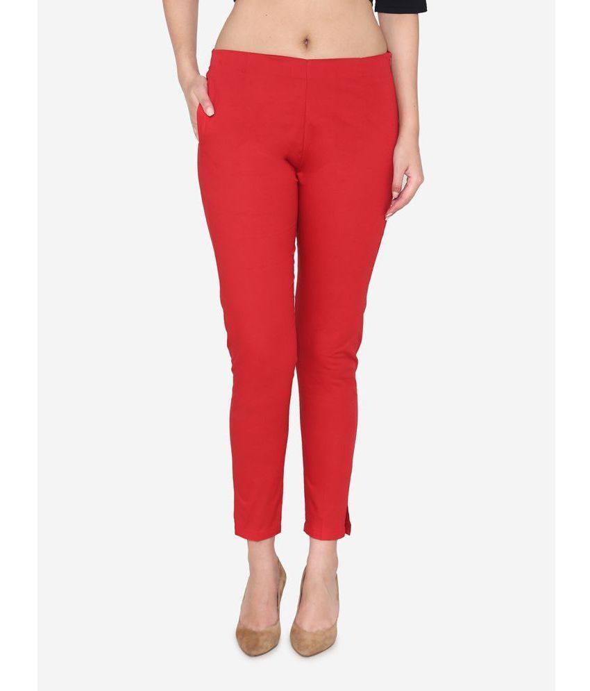     			Vami - Red Cotton Slim Women's Cigarette Pants ( Pack of 1 )