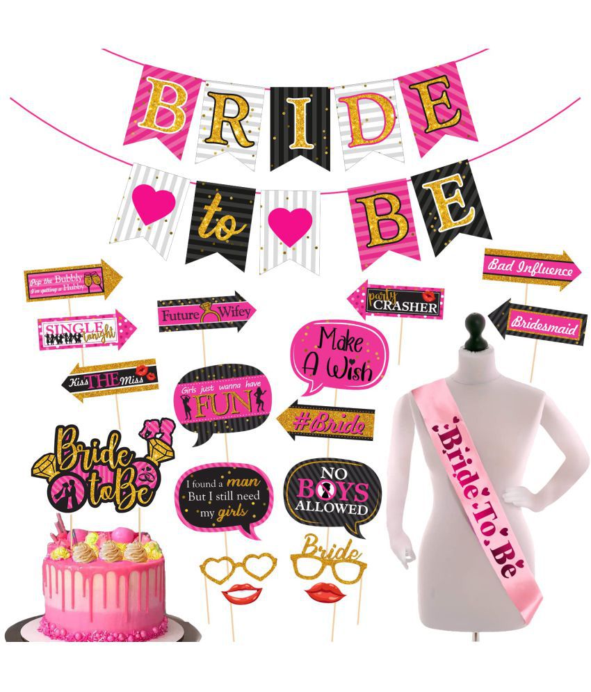    			Zyozi 19 Pcs Bachelorette Party Decorations Kit, Bridal Shower Party Supplies & Engagement Party Decor, Bride to Be Decoration Banner,Cake Toopper, Sash and Photo Booth Props (Set of 19)