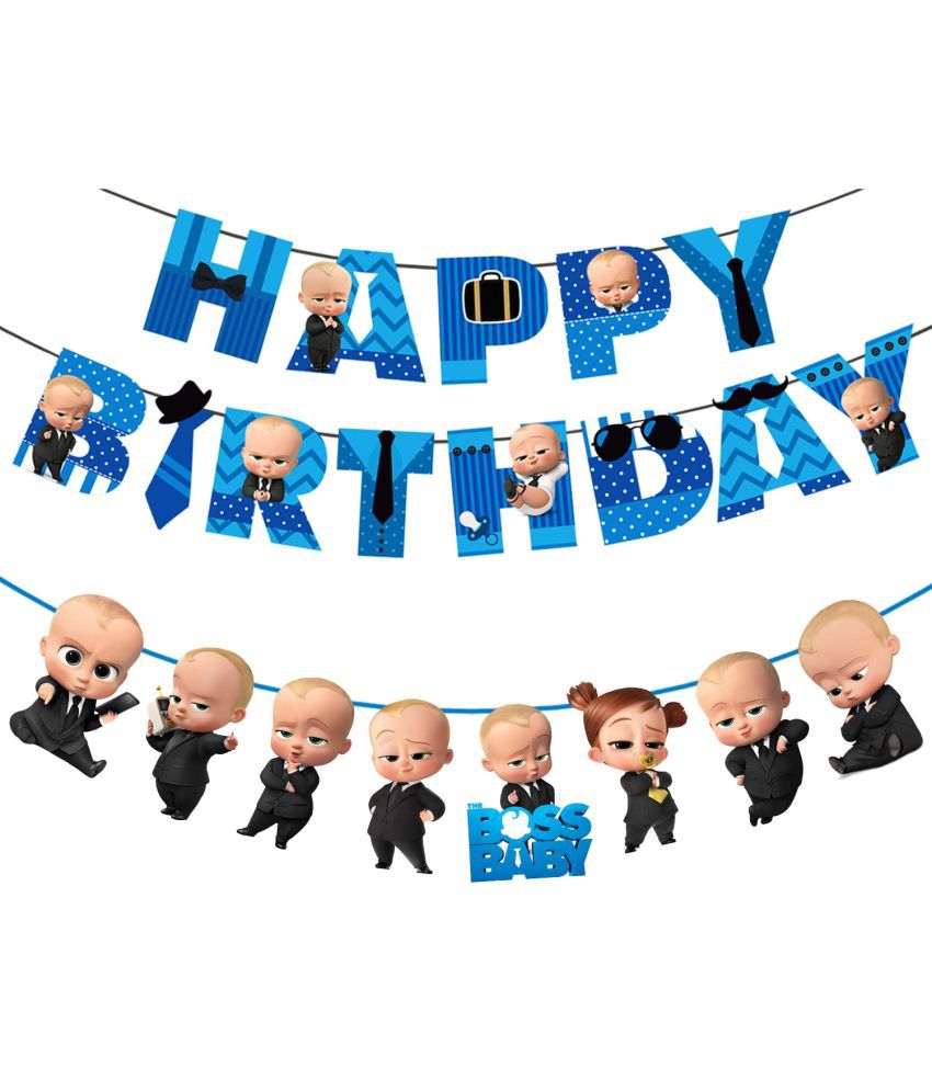     			Zyozi   Baby Boss Party Supplies, Boss Baby Happy Birthday with Character Bunting Banner (Pack of 2)