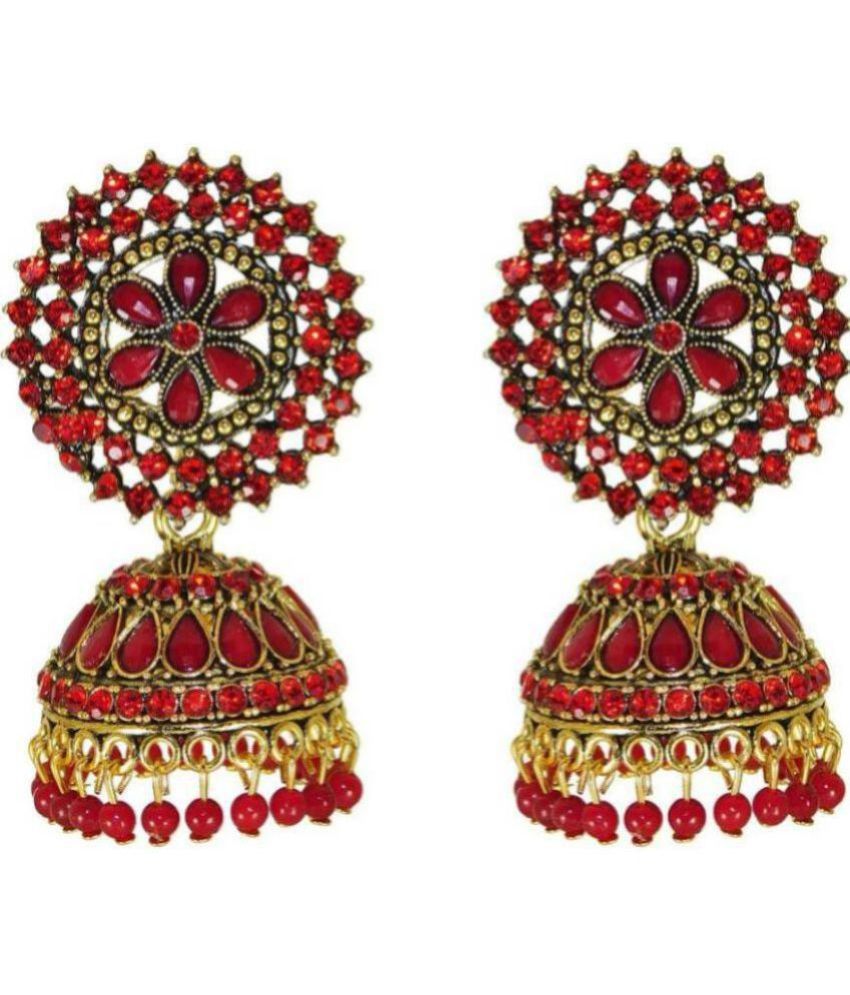     			aadiyatri - Red Jhumki Earrings ( Pack of 1 )