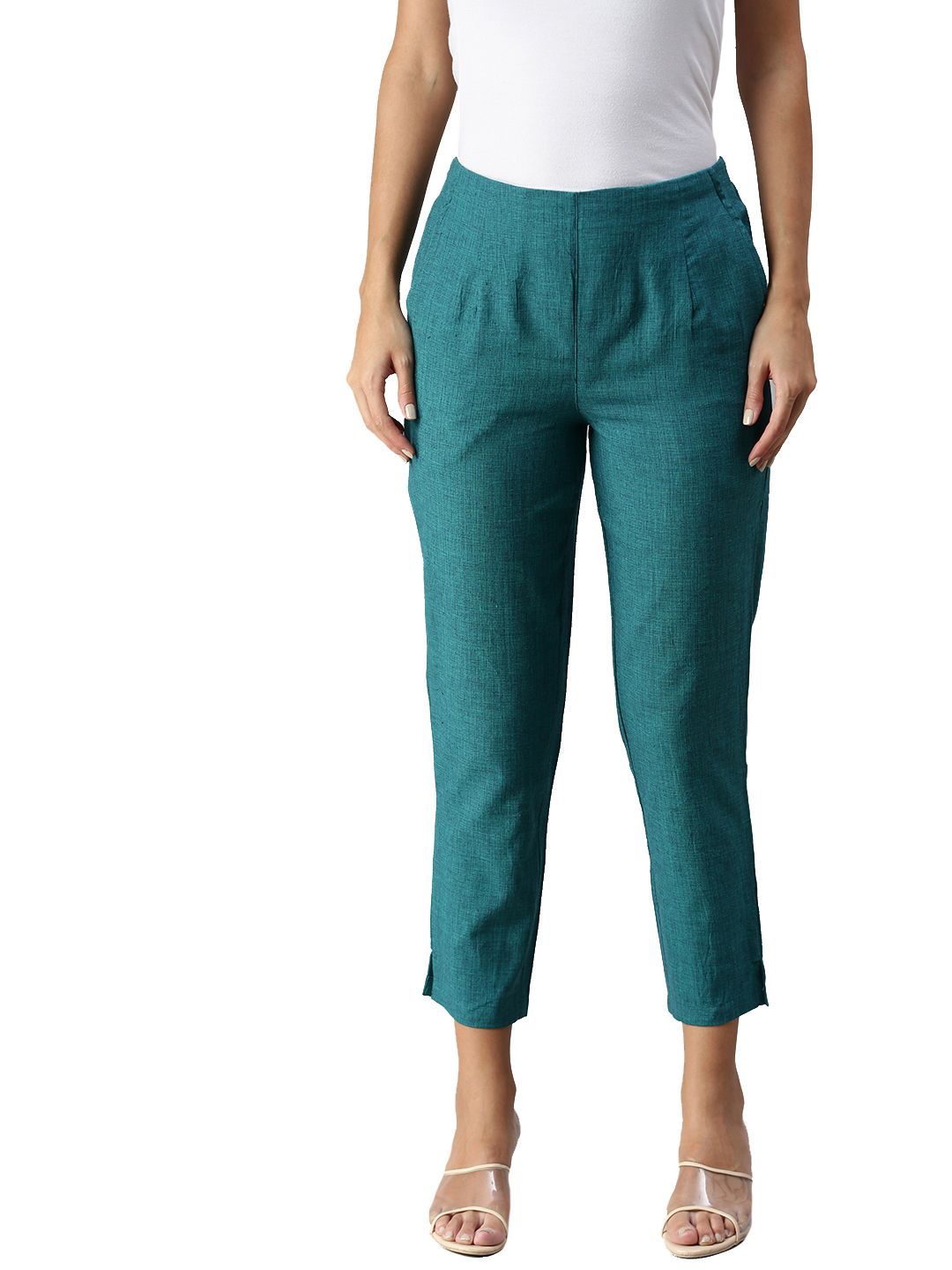     			De Moza - Green Cotton Blend Slim Women's Chinos ( Pack of 1 )