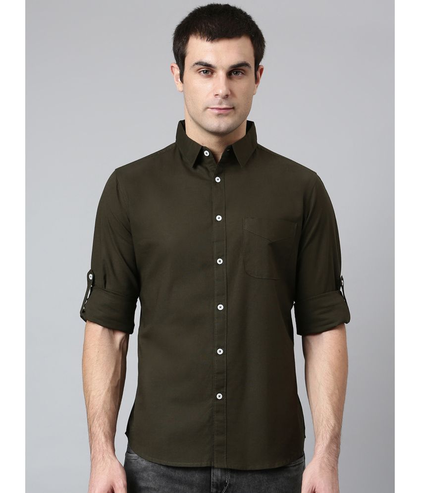 Dennis Lingo - Olive 100% Cotton Slim Fit Men's Casual Shirt ( Pack of 1 )