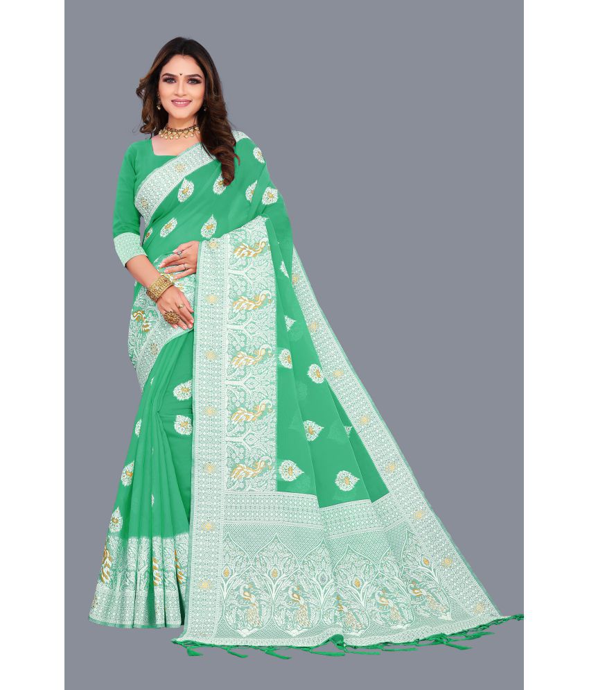     			Kyarn - Green Cotton Silk Saree With Blouse Piece ( Pack of 1 )