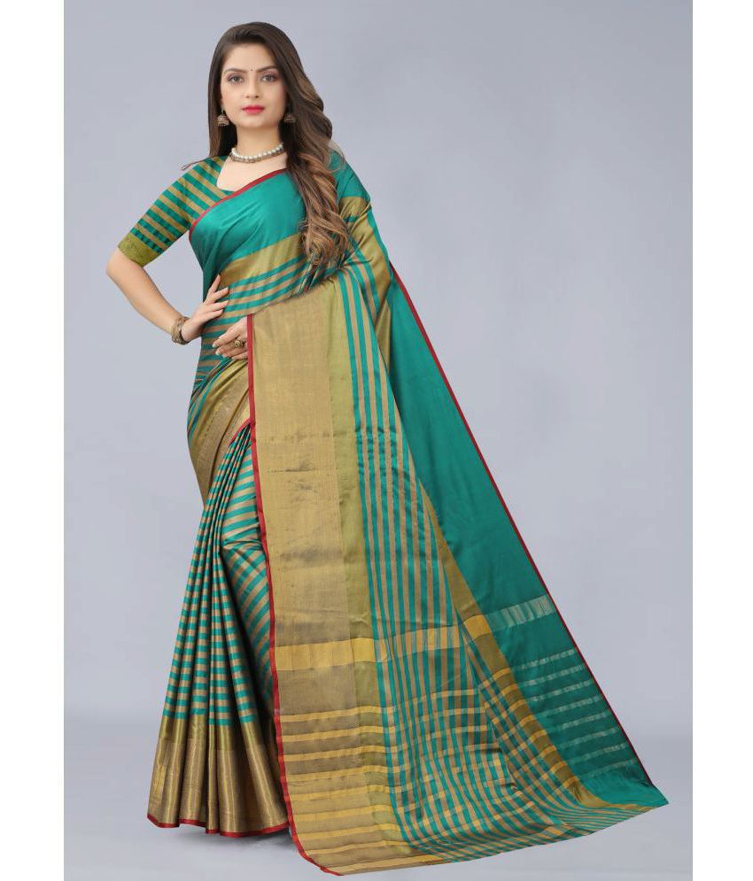 OFLINE SELCTION - Sea Green Cotton Silk Saree With Blouse Piece ( Pack of 1 )