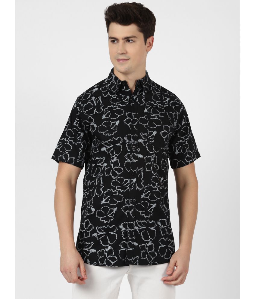     			UrbanMark Men 100% Cotton Half Sleeves Regular Fit All Over Printed Casual Shirt-Black