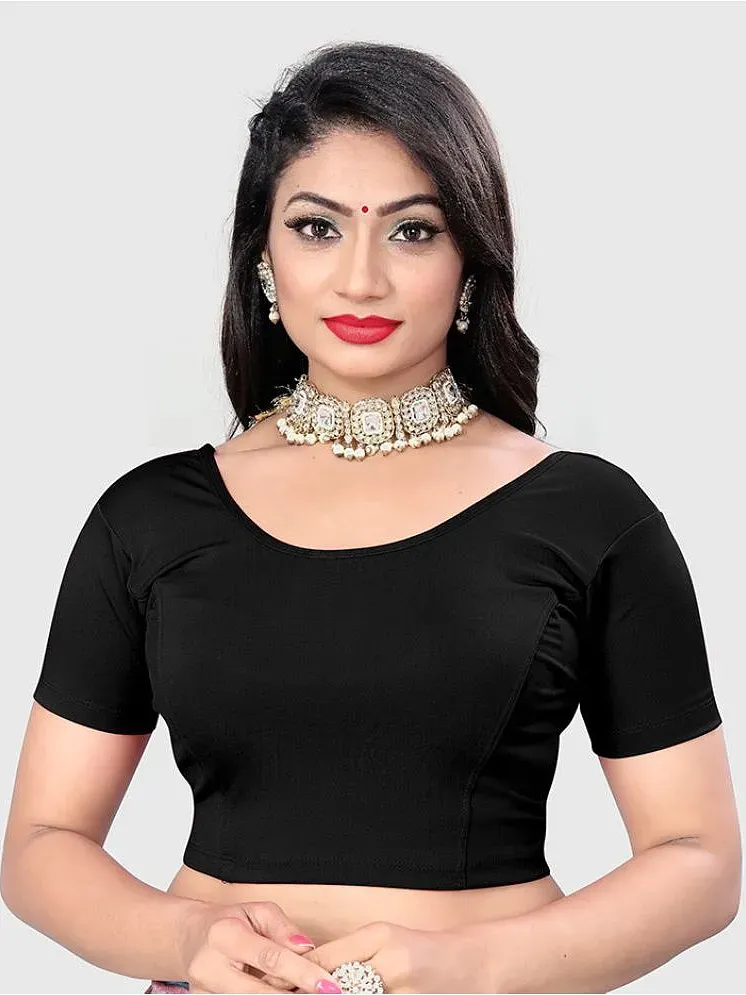 NIKXTEX Black Readymade without Pad Lycra Women s Blouse Pack of 1