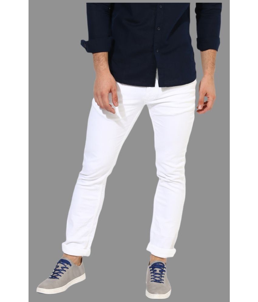 HALOGEN - White Cotton Blend Skinny Fit Men's Jeans ( Pack of 1 )
