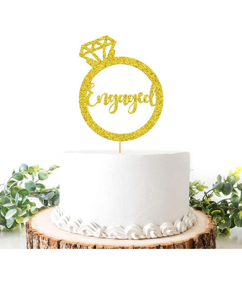     			ZYOZI Gold Glitter Engaged Cake Topper, Marriage Cake Decoration, Engagement Ring Topper, Engagement Party Decorations, Bride to Be Cake Topper, Bridal Shower / Wedding Party Supplies