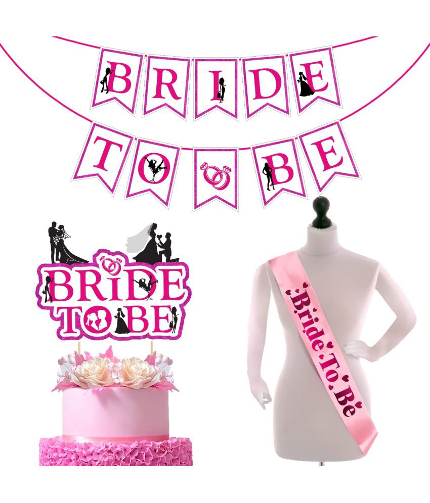     			Zyozi  Bridal Shower & Bachelorette Party Set -Miss to Mrs Banner with Bride to Be Sash,Cake Topper(Pack of 3)
