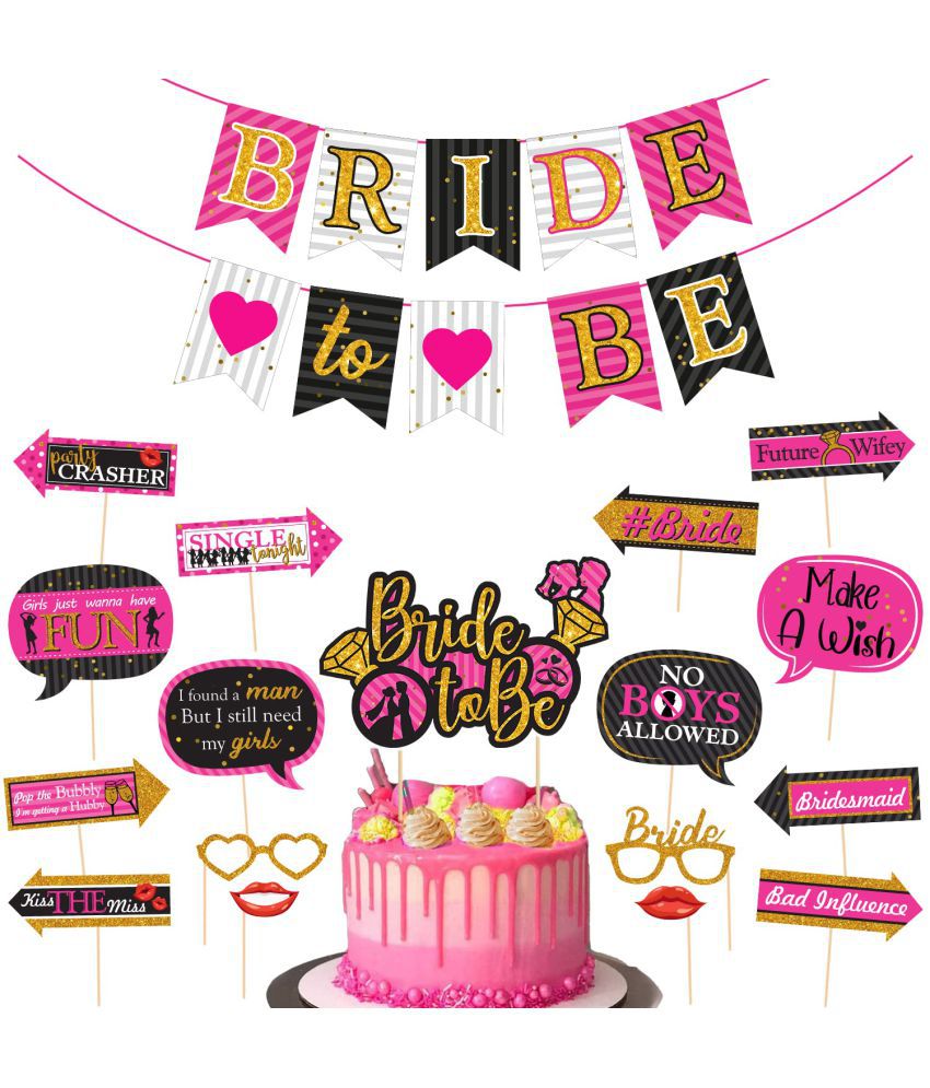     			Zyozi   Bridal Shower Photo Booth Props,Cake Topper and Banner - Large and Durable Photo Booth Props and Signs for Bridal Showers, Weddings, Bachelorette Parties (Pack of 18)
