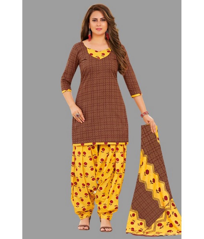     			shree jeenmata collection - Unstitched Brown Cotton Dress Material ( Pack of 1 )